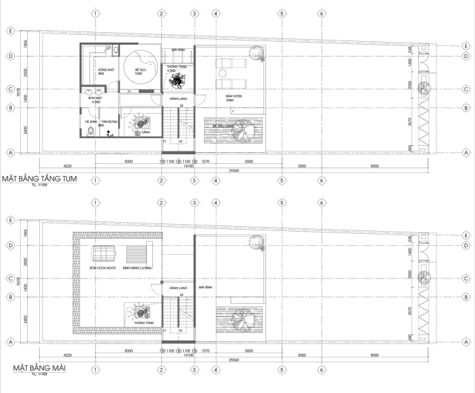 Layout mặt bằng tầng tum và mái. Ảnh: Kiến trúc sư Trương Thành Trung