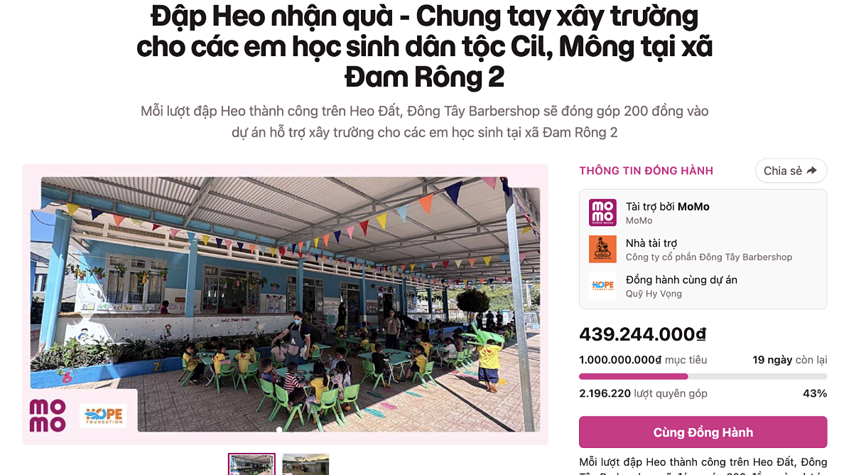 "Đập heo" trên MoMo nhận 400 triệu đồng xây trường vùng cao